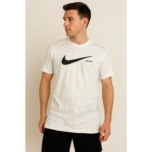 Nike Swoosh T-Shirt White Graphic Tee Double Sleeve Logo Mens